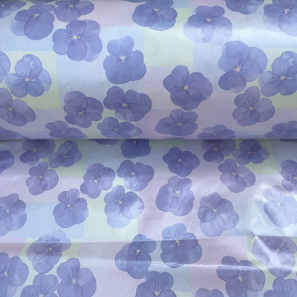 Vintage Purple Pansy Floral Gift Wrap Roll Pastel Checkered 30 Inch Wide